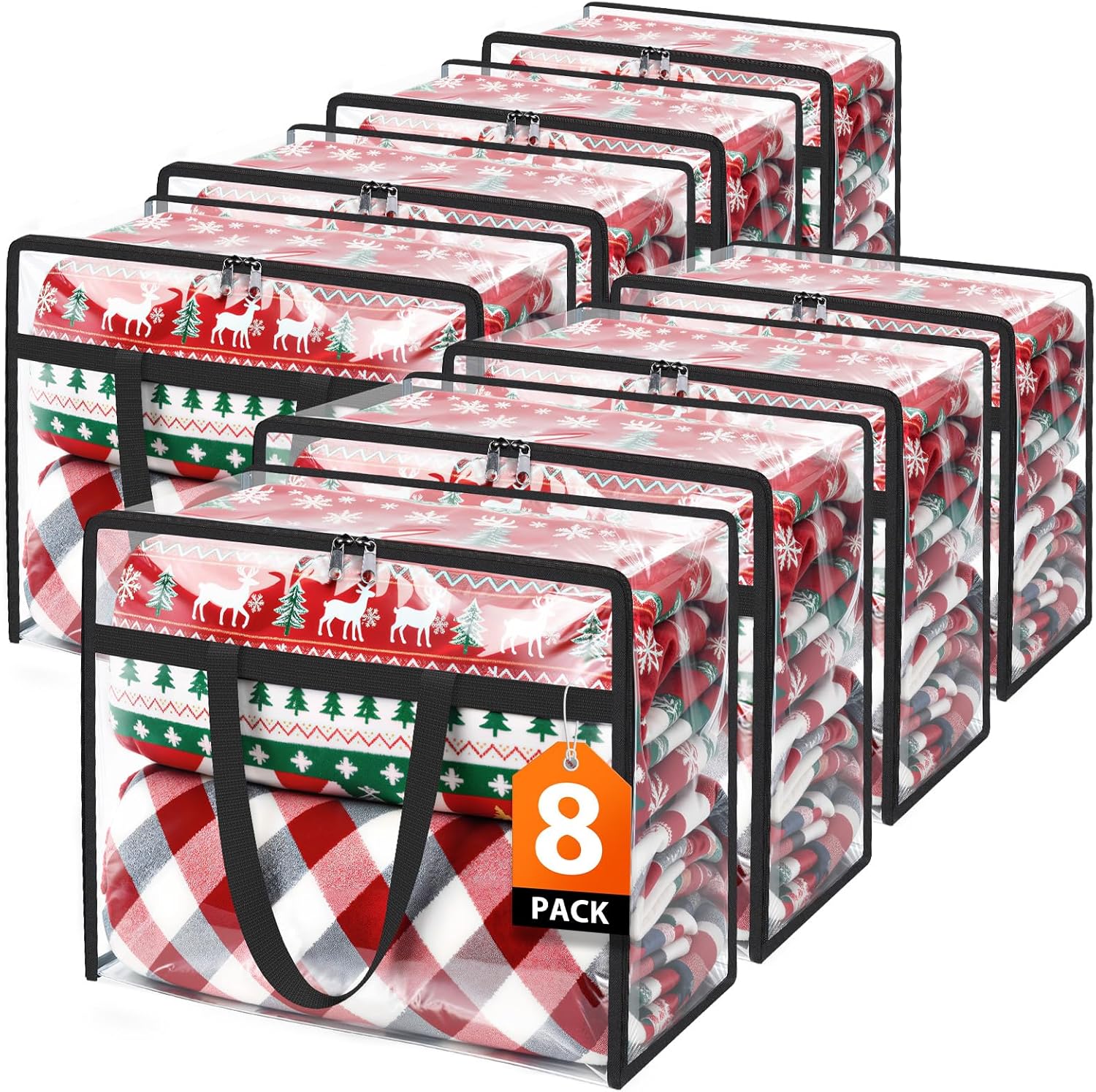 Clear Clothes Storage Bags, 8 Pack Closet Organizers and Under Bed Storage Containers, Foldable Moving Bags with Zippers for Comforter, Blanket, Bedding, Duvet, PVC Packing Bags 40L