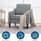 VINGLI Mid Century Modern Accent Chair, Light Grey Fabric Accent Chairs for Living Room Upholstered Armchair with Scooped Arms for Bedroom, Apartment, Studio, Office, Waiting Room