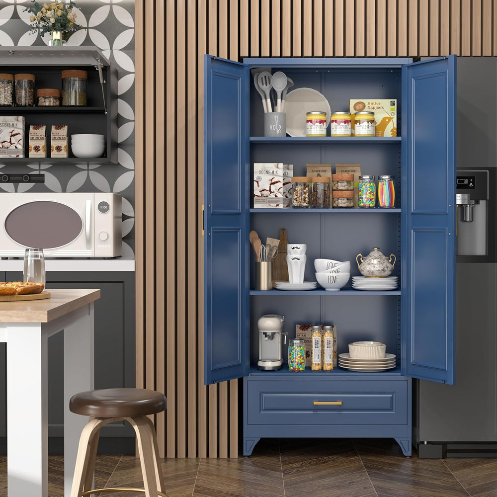 SteeLoong 75" Kitchen Pantry Cabinet with Drawer, Metal Storage Cabinets...