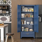 SteeLoong 75" Kitchen Pantry Cabinet with Drawer, Metal Storage Cabinets with Doors and 4 Adjustable Shelves,Blue Kitchen Cabinet with 2 Gold Handles,Food Cupboard for Livingroom,Pantry, Bathroom