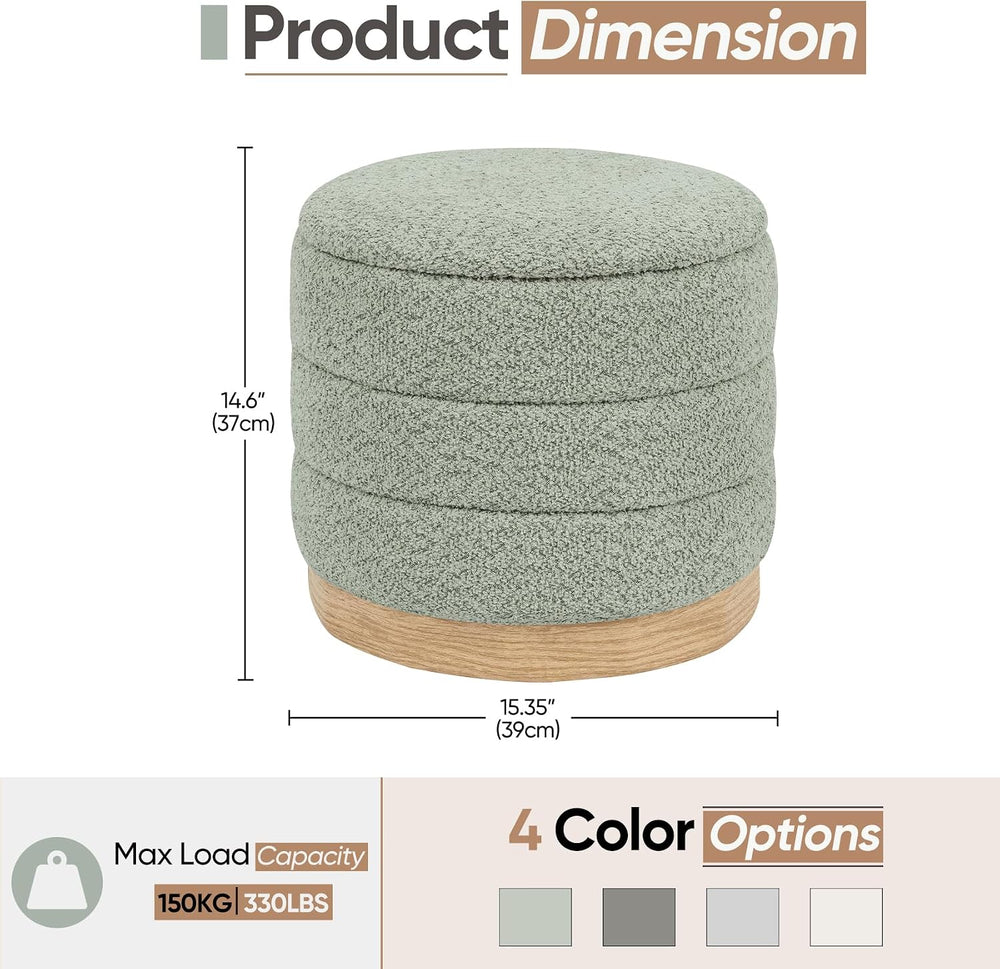 Round Storage Ottoman with Reversible Tray Lid, Folding Chenille Fabric Footr...