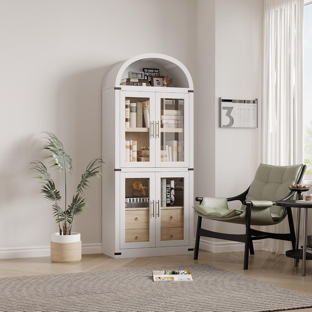 IDEALHOUSE Arched Kitchen Pantry Cabinet,71'' Wood Storage Cabinets B...