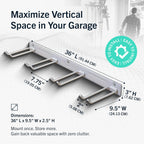 StoreYourBoard Wall-Mounted Rack With 4 Garage Hooks – Heavy-Duty Steel Holder Garage & Garden Storage for Shed, Workshop, or Home Organization – For Rakes, Shovels, Tools & More – 2 Pack, Gray