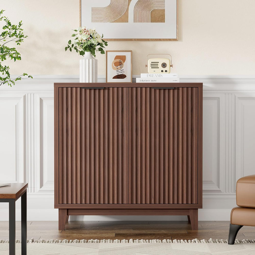 Fluted Cabinet with Storage, Mid Century Modern 2 Doors Sideboard Buffet