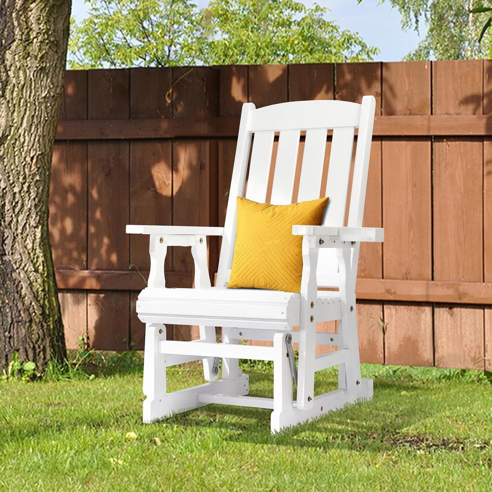 VINGLI Outdoor Glider Chair Wood Patio Glider with Cup Holder, Porch Glider w...