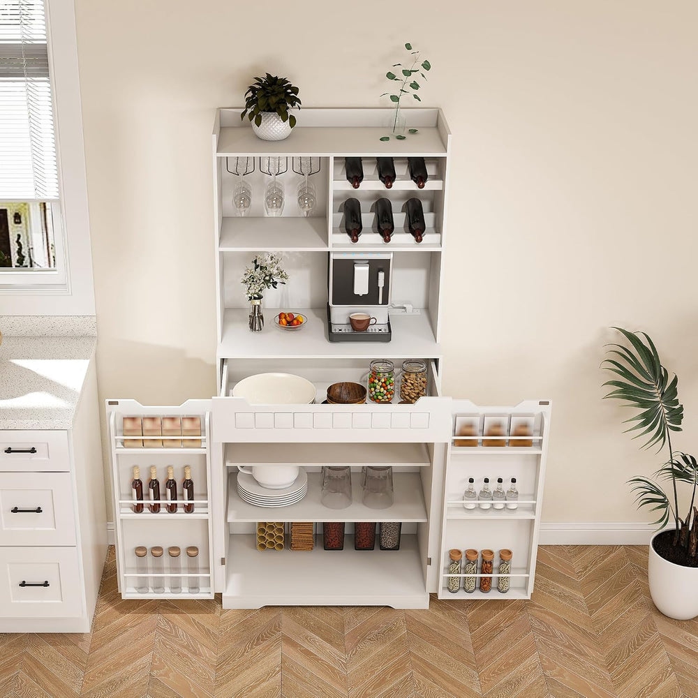 72" Buffet Cabinet with Hutch, Modern Farmhouse Sideboard with 2 Drawers...