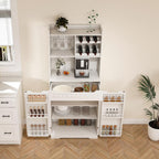 72" Buffet Cabinet with Hutch, Modern Farmhouse Sideboard with 2 Drawers & Barn Doors, Multi-Purpose Storage Cabinet for Kitchen, Dining Room, or Coffee Bar Station(White)