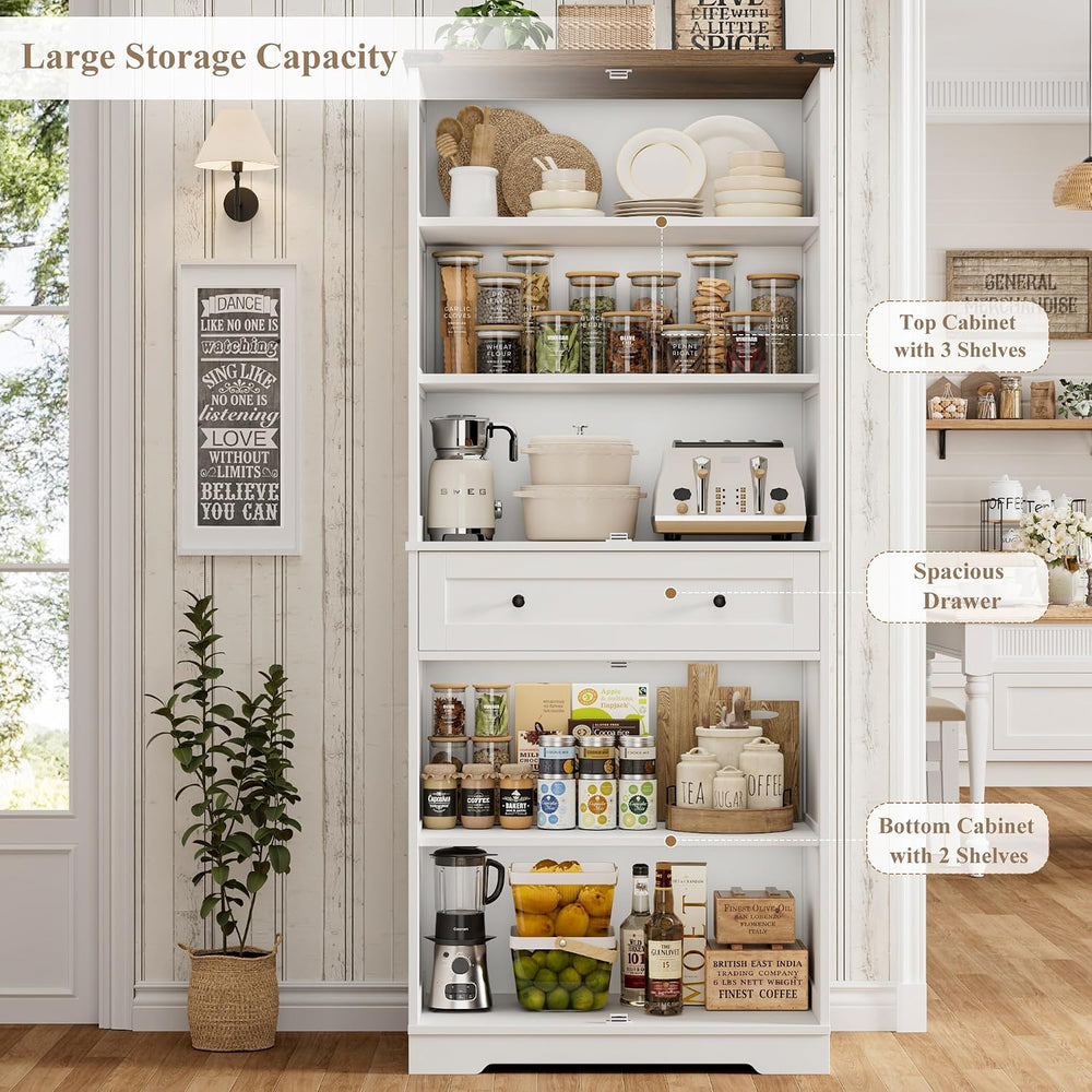 HOSTACK 71" Kitchen Pantry Storage Cabinet, Farmhouse Pantry Cabinet, Wh...