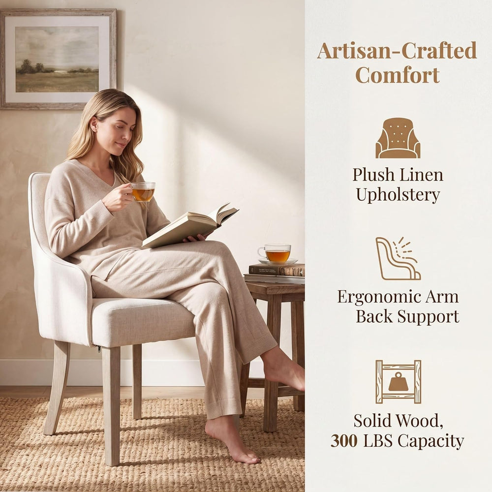 chairus Farmhouse Dining Chairs Set of 4 with Arms, Upholstered Linen Fabric ...