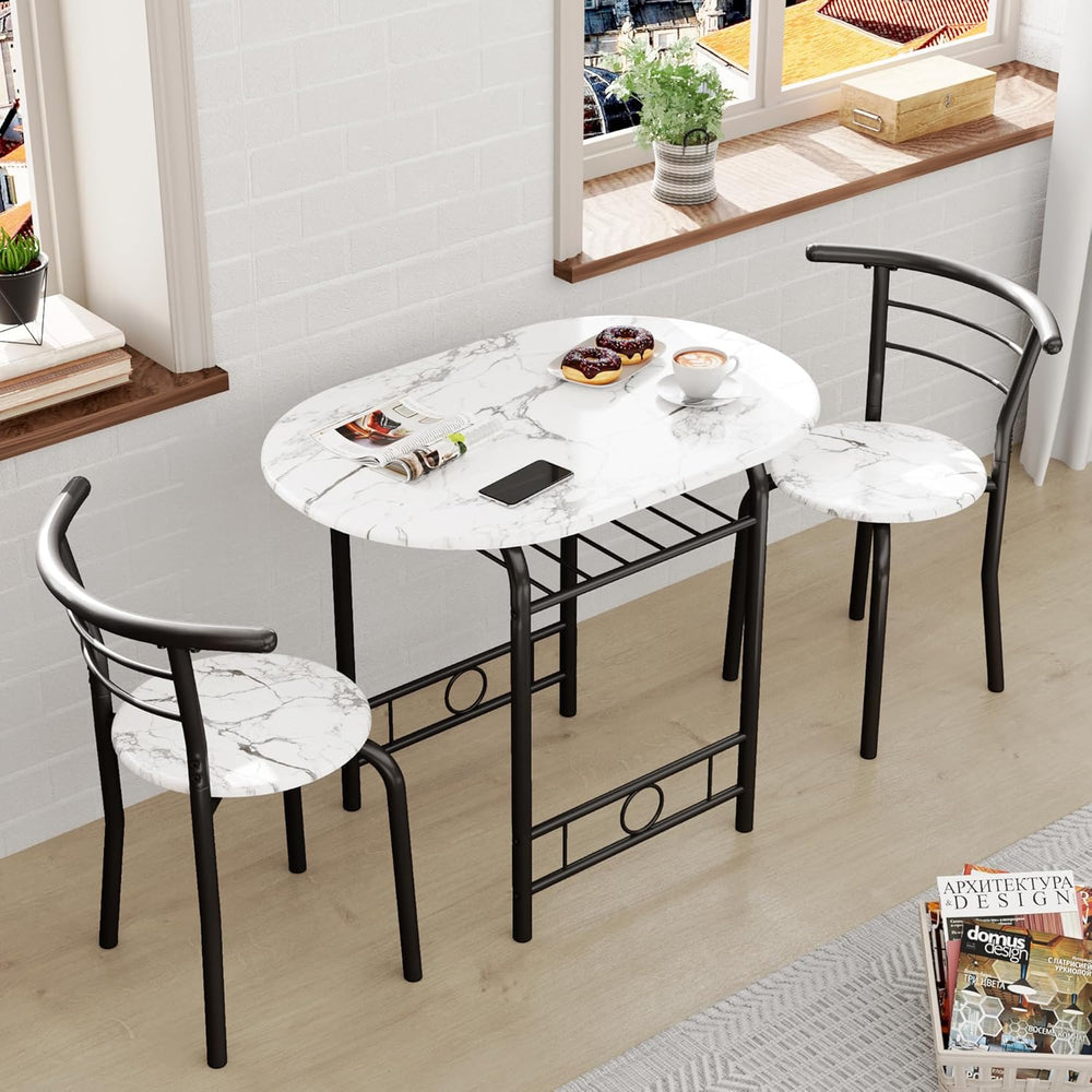 JUMMICO 3-Piece Wooden Round Table & Chair Set (White/Black) | Kitchen Br...