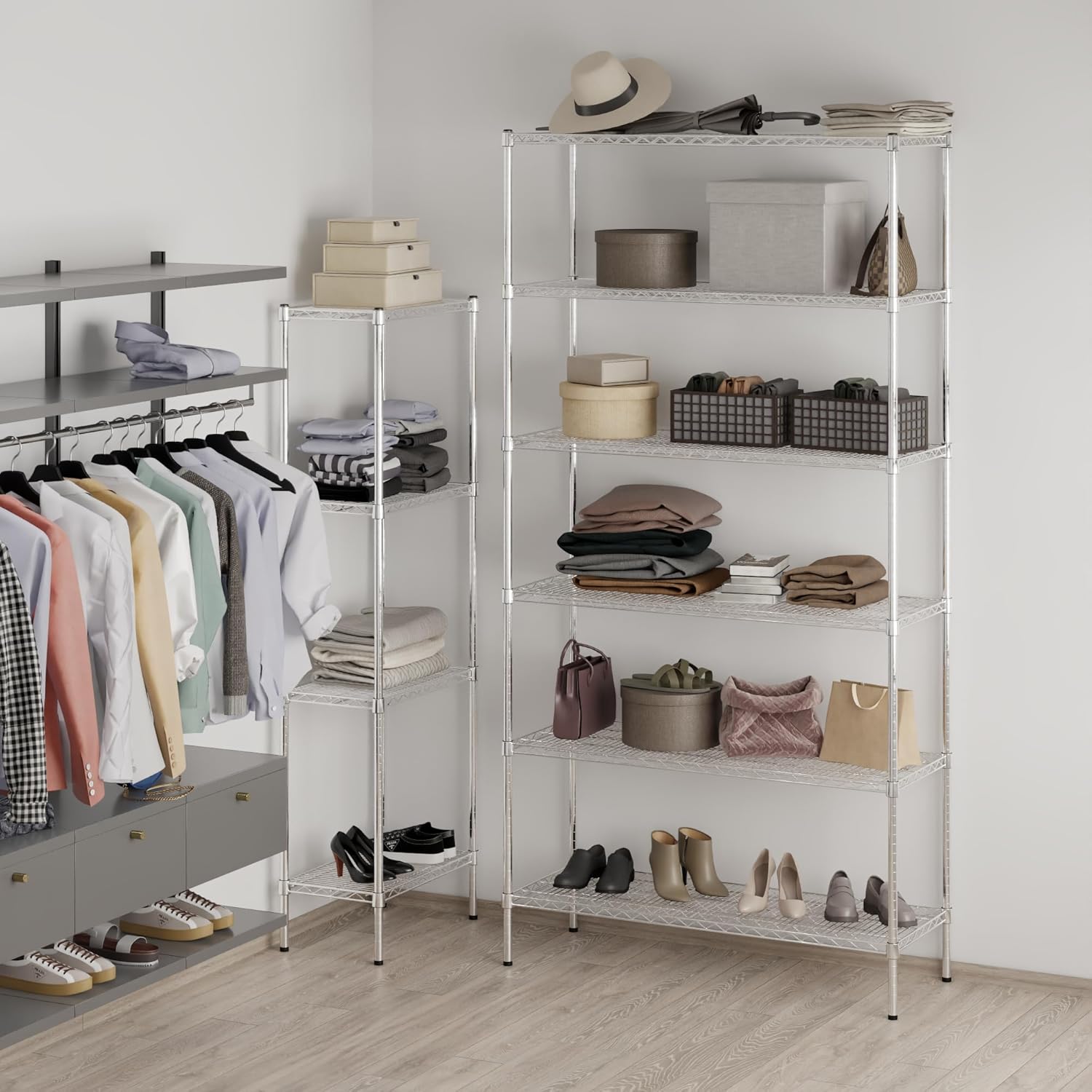 Wire Shelving Kit | NSF Commercial Storage Rack Unit (6-Tier | 96" Height, 18" Deep x 48" Wide)