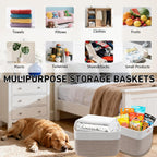 3 Pack Woven Baskets,Storage Baskets for Shelves with Handles | 13.5"×11"×9.5" Closet Baskets, Nursery Organizer for Toys Towels Books, Storage Bin for Living Room Bedroom (White&Brown)