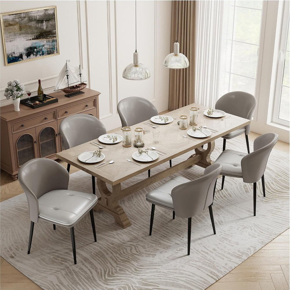 Modern Dining Chairs Set of 6, Faux Leather Upholstered Accent Chair with Met...
