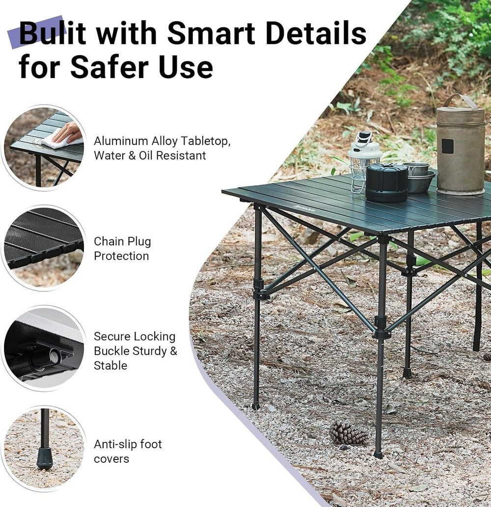 Byliable Square Camping Table Folding Adjustable Height Camp Table, Black