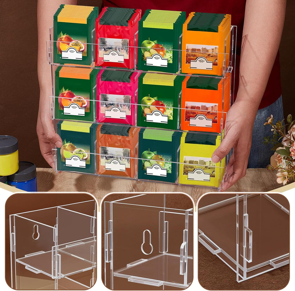 Acrylic Tea Bag Organizer 3 Tier Clear Tea Bag Holder & Storage Rack Display Stand Rack for Counter Cabinet Countertop Kitchen Office Holds 200+ Tea Packets