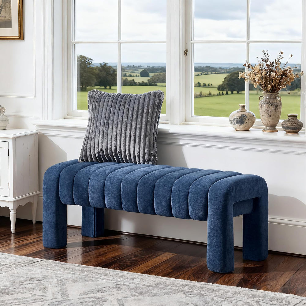 43’’ Bedroom Bench, Upholstered End of Bed Bench with Solid Wood Legs, Modern...