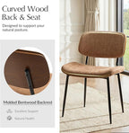HULALA HOME Dining Chairs Set of 6 Mid-Century Modern Upholstered Kitchen Dining Room Chairs with Wood Curved Backrest, Black Metal Legs Fabric Dinner Chair for Living Room Cafe Restaurant Camel