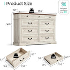 LINSY HOME Farmhouse 9 Drawers Dresser for Bedroom, Wood Bedroom Dresser Wide Chest of Drawers, French Country Storage Double Dressers Organizer for Closet, Living Room, Beige