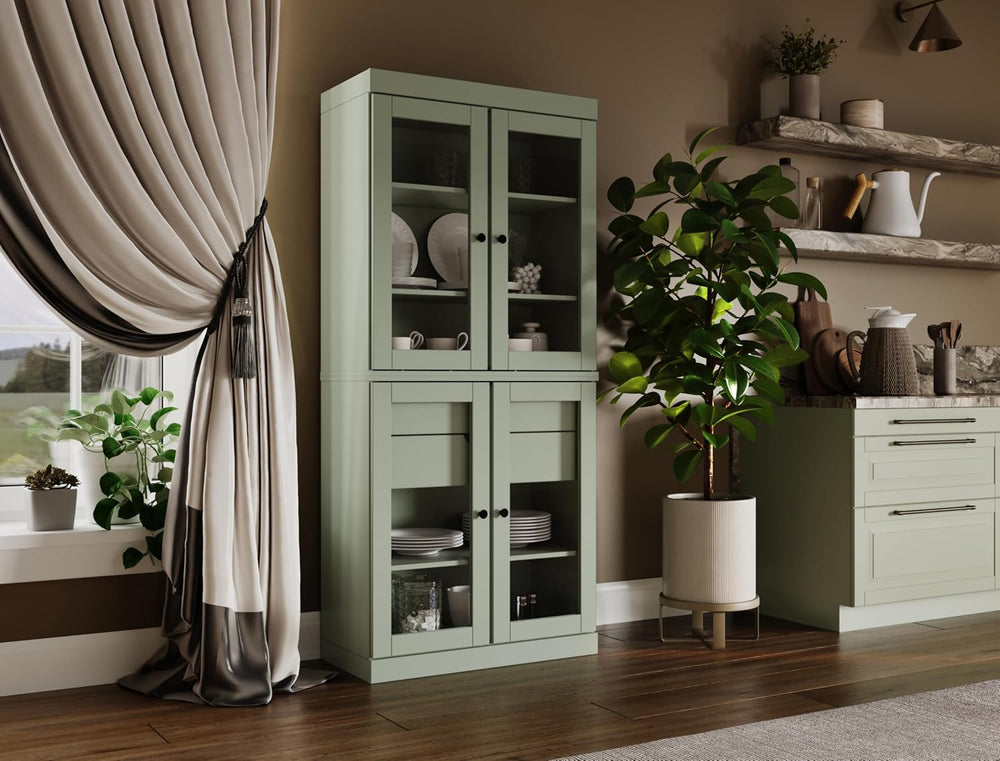 Palace Imports 100% Solid Wood 32"" Pantry Cabinet with Clear Glass...