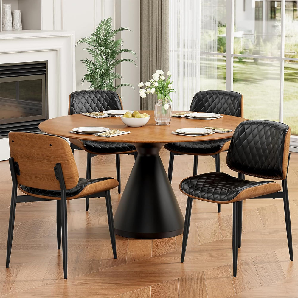 REONEY Dining Chairs Set of 4, Mid-Century Modern Upholstered PU Leather Chai...