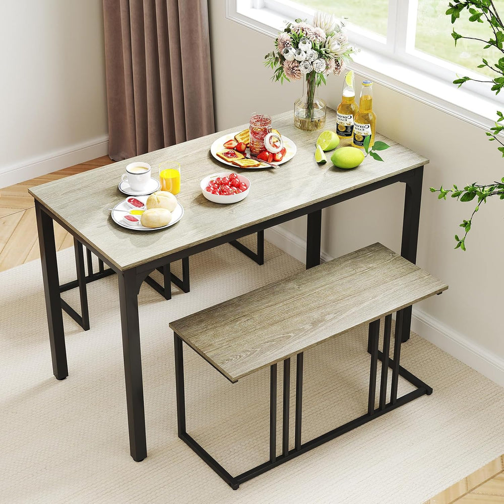 GOFLAME 4-Piece Dining Table Set for 4, Rectangular Wood Dining Table with Be...