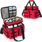 Medicine Organizer Bag with Insulated Pocket for Travel, Pill Bottle Storage Bag with 4 Customized Dividers & Shoulder Strap for Medication, Insulin and First Aid Supplies, Red (Bag ONLY)
