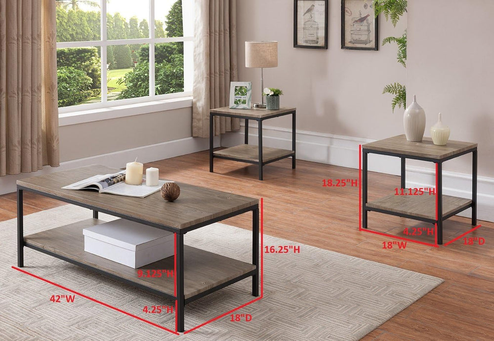 Kings Brand Furniture 3-Piece Gray Wood & Black Metal Occasional Table Se...