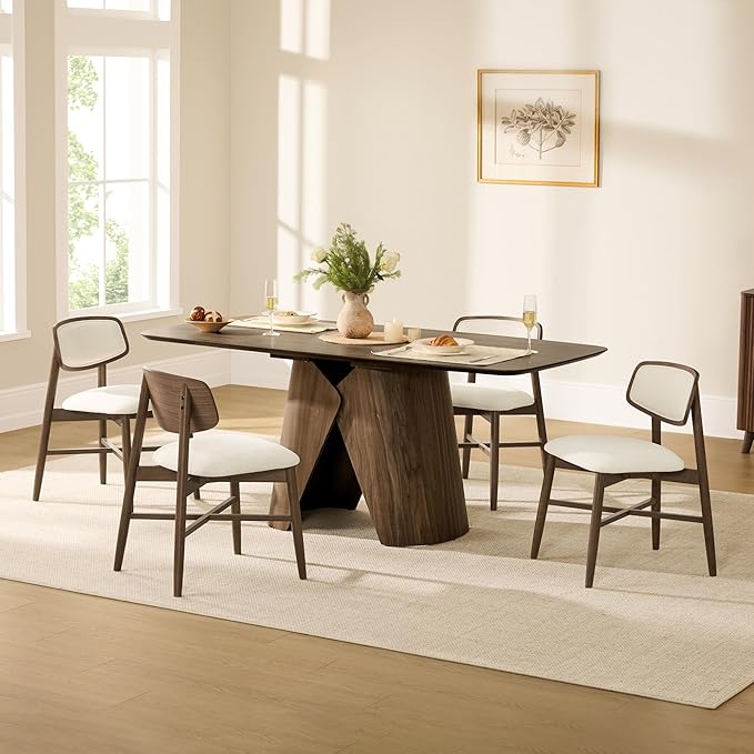CHITA Wooden Dining Chairs Set of 2, Mid Century Modern Dining Room Chair, Natural Solid Wood Frame Kitchen Chairs, for Dining Room, Kitchen, Living Room (Upholstered Seat, Walnut)