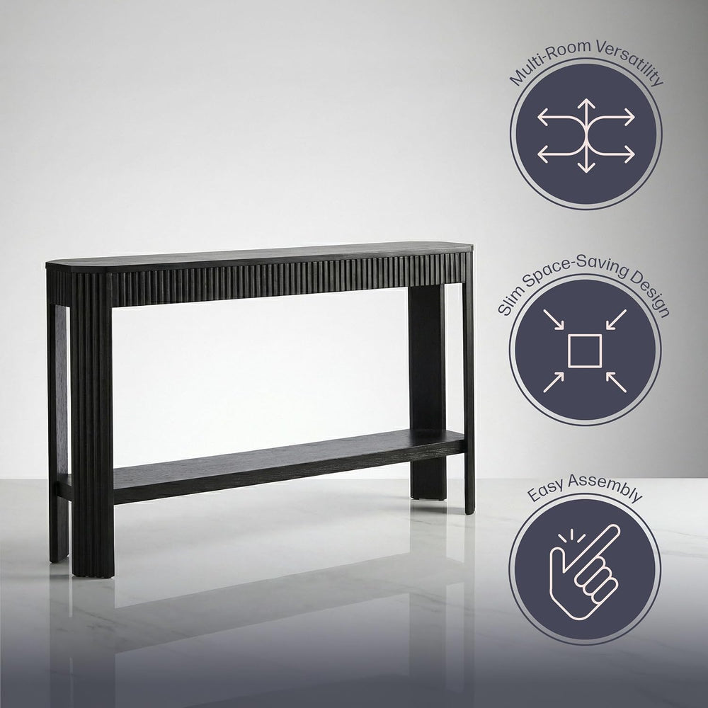 Alaterre Furniture Fluted Solid Wood Console Table, Black, 56”x12”x32” | Mode...