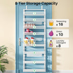 SNTD Over the Door Pantry Organizer - 8 Tier Adjustable Pantry Door Spice Organizer, Large Capacity Hanging Door Spice Rack for Kitchen Pantry Organizers and Storage (White, 17" W x 6" D x 69" H)