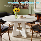 47" Round Dining Table for 4-6, Modern Small Dinner Table Farmhouse Round Kitchen Tables with Wooden Cross Base for Dining Room, Kitchen, Living Room, White