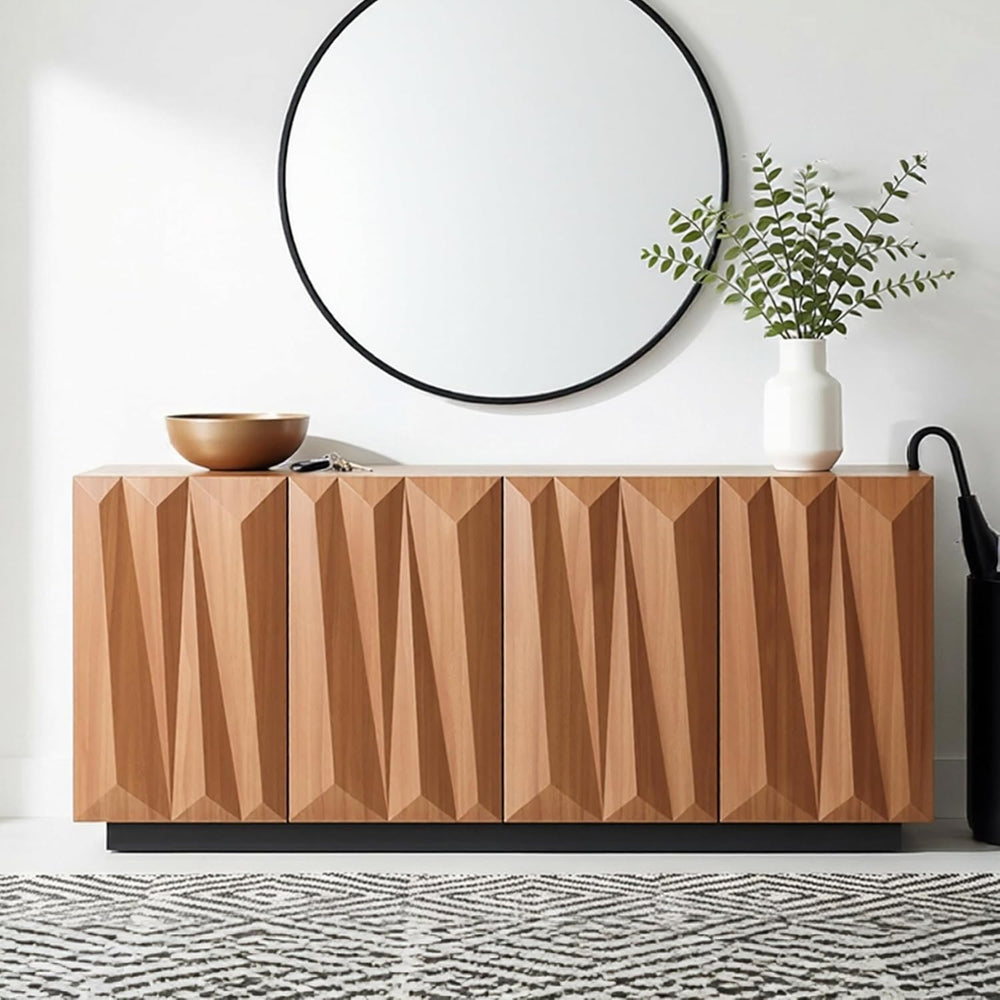 60" Contemporary Geometric Sideboard Buffet with 3D Triangular Doors &am...