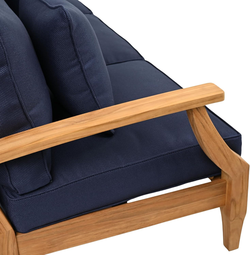 SAFAVIEH Couture Outdoor - Martinique 3-Seat Sofa - Natural & Navy - Teak...