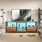 TV Stand for 65 Inch TV, LED Entertainment Center with Fabric Drawers and Power Outlets, Modern Industrial TV Media Console for Living Room, Bedroom Storage Cabinet - 59'' Rustic Brown