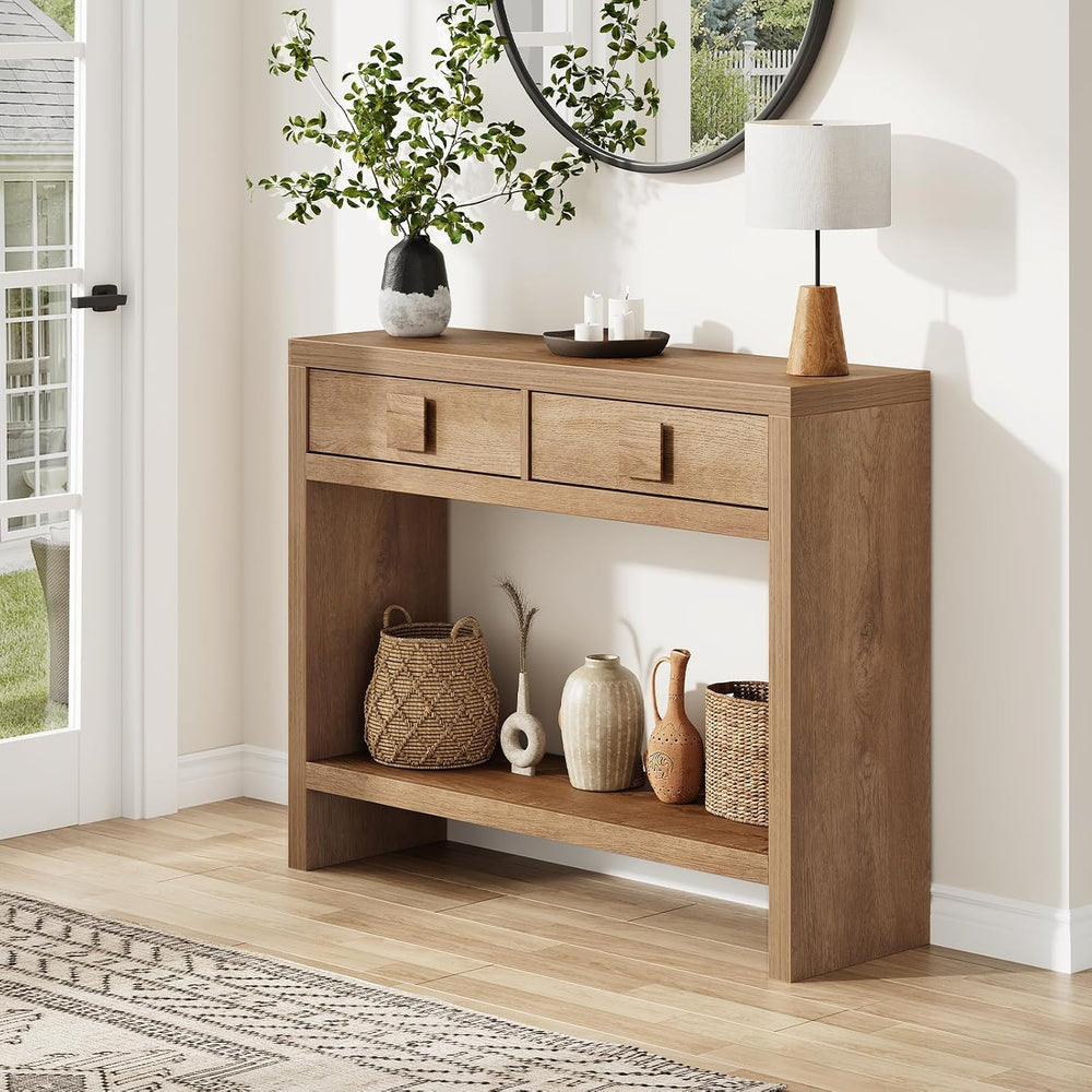 ONBRILL 40 Inch Narrow Console Table with Drawers and Open Shelves | Entryway...