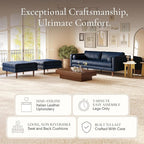 Poly & Bark Napa Leather Couch - 88.5-Inch Office Sofa with 2 Bolsters - Full-Grain Leather Sofa for Living Room with Feather-Down Topper - Living Room Couch - Vintage Italian Leather in Midnight Blue