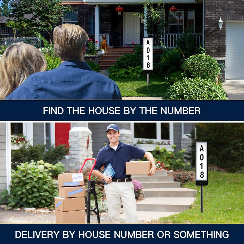 Double Sided Solar Address Plaques House Number, 2 Solar Panel Outdoor Waterp...