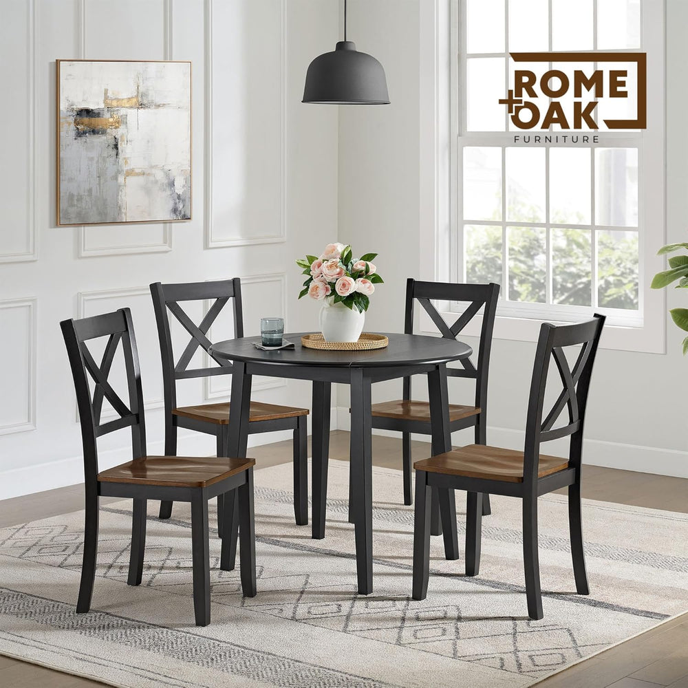ROME + OAK X-Back Farmhouse Wooden Armless Dining Chairs in Black/Dark Brown,...