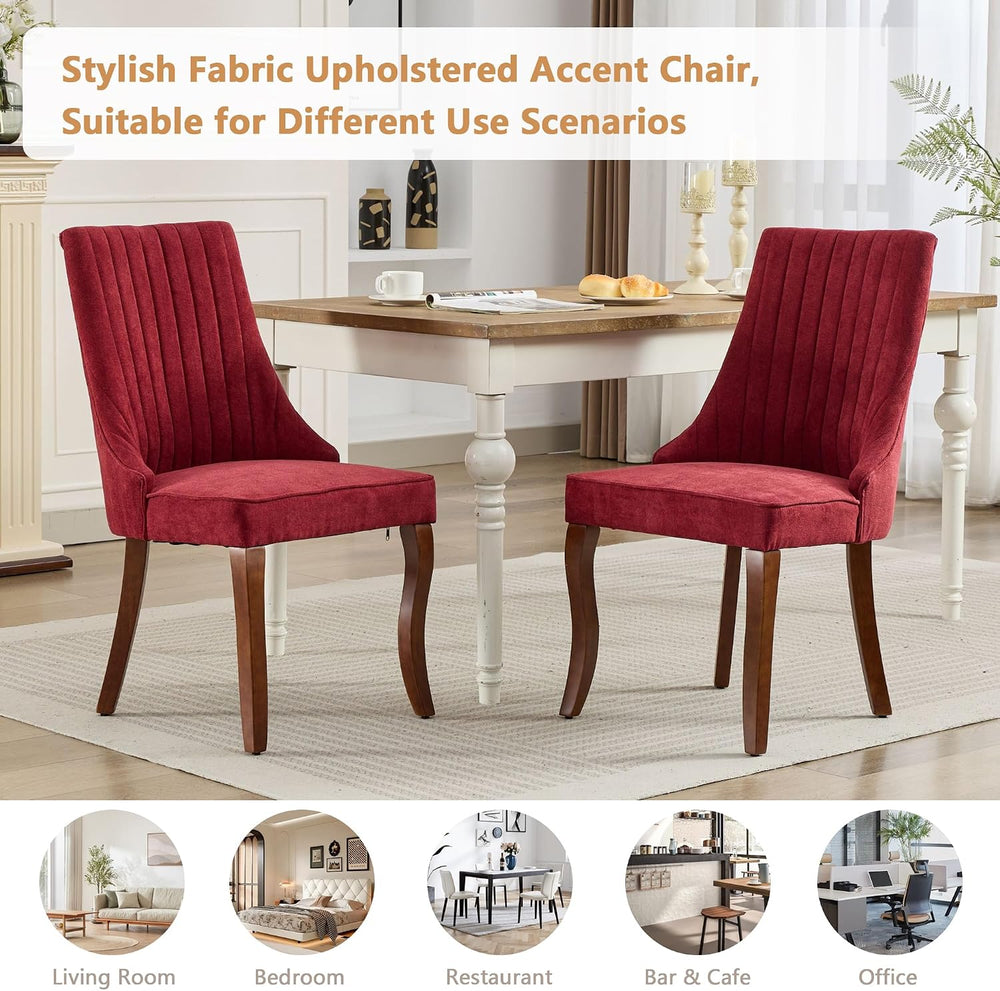 Aoowow Linen Blend Upholstered Dining Chairs Set of 2,Channel Tufted Dinner C...