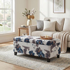 Christopher Knight Home Nesbit Living Room Ottoman with Storage, Entryway Fabric Upholstered Storage Ottoman Bench, Rectangular Sofa Foot Stool, Bedroom End of Bed Bench, Blue Flower+White