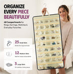 Hanging Jewelry Organizer 34.7 x 17.2 inches XL Size with Clear Pockets & Hooks – Double-Sided Necklace, Earrings & Rings Storage Holder – Space-Saving Closet Organizer for Women