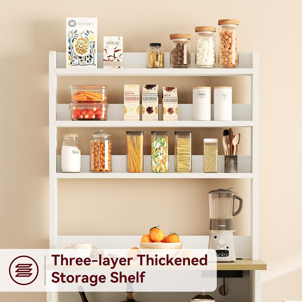 IDEALHOUSE Bakers Rack with Storage Cabinet, Microwave Stand with Power Outle...