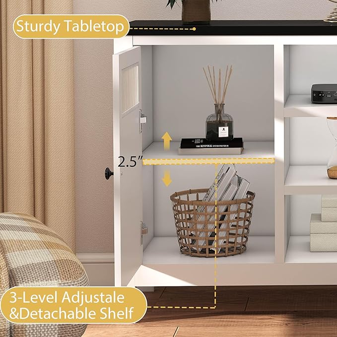 White Tv Stands for Living Room: 63 Inch Tv Cabinet for Tvs Up to 75 Inch, Tall Entertainment Center with Storage, Modern Fluted Media Console for 60 65 70 75 Inches Television (White)