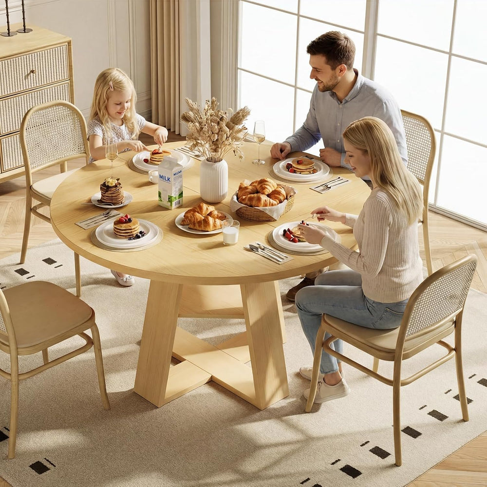 47.2" Round Dining Table for 4-6, Circle Kitchen Table with Open Storage...