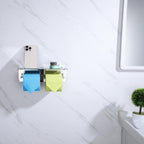LANC Double Roll Tissue Holder with Shelf, Chrome Silver Commercial Toilet Paper Dispenser with Phone Shelf for Bathroom Wall Mounted or 3M Self-Adhesive Stainless Steel, A8377CP