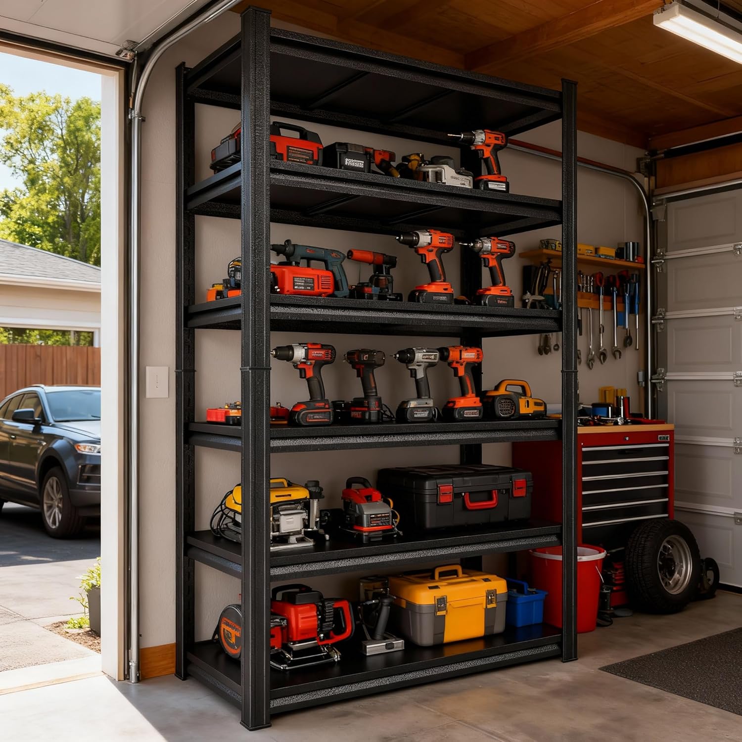Garage Storage Shelves,5 Tier Shelving Unit, 40 inch Wide, 18” Deep, 78” Tall Organizer Metal Shelf for Basement/Laundry/Pantry Heavy Duty, Adjustable,Easy to Install (6Tier-39.4"Wx17.7"D"x82"H)