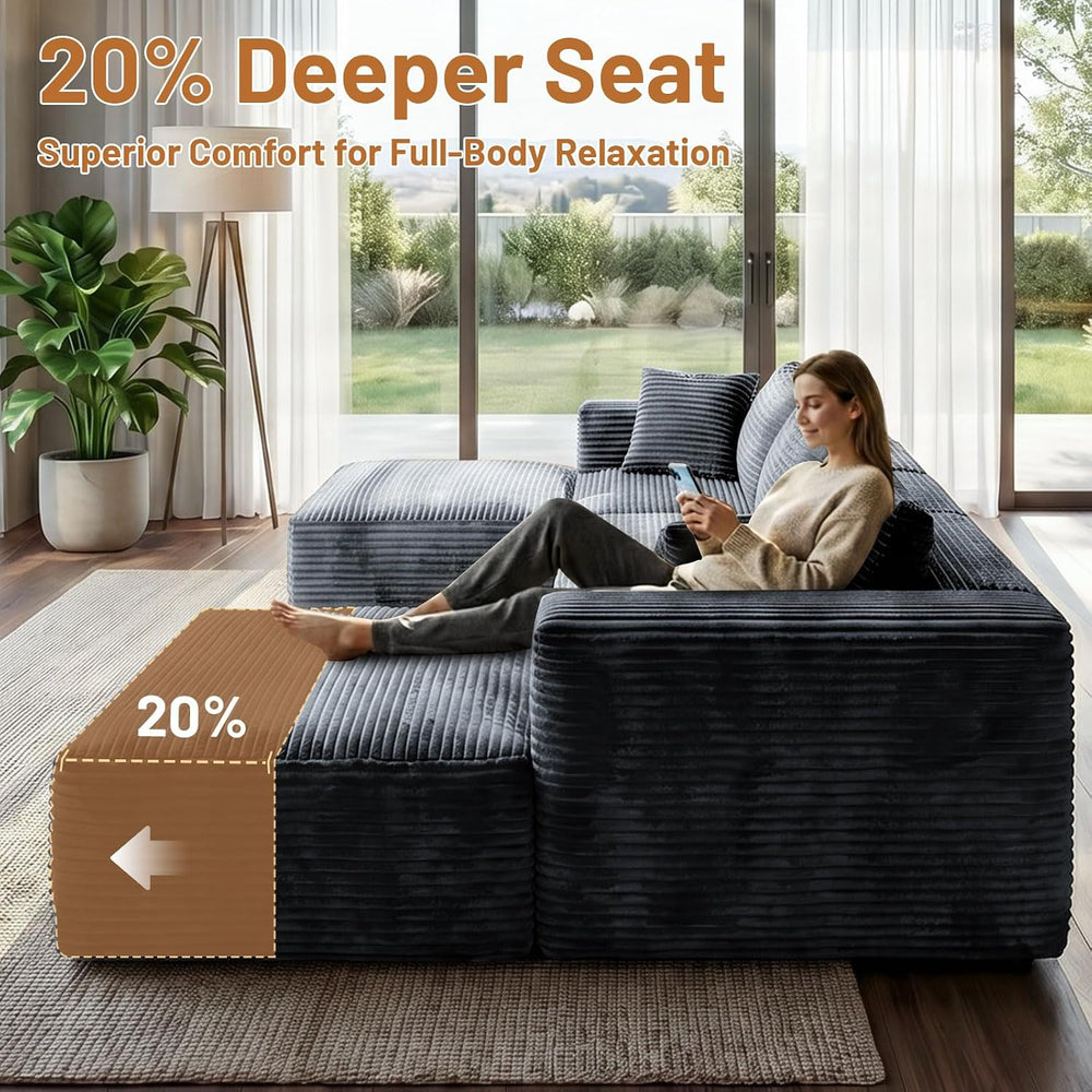110" Modular Sectional Sofa with 2 Ottomans, U Shaped Cloud Couch for Li...