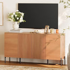 WAMPAT 61.6" TV Stand Cabinets for TVs up to 70 Inches, Entertainment Center with Storage Cabinets and 4 Doors, Mid Century Modern Media TV Console Table for Living Room Bedroom,Mocha