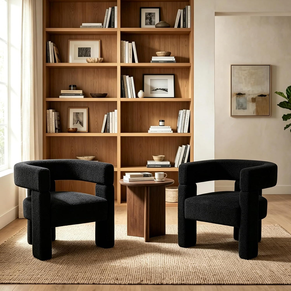Sherpa Barrel Accent Chairs Set of 2, Modern Boucle Dining Room Chairs, Comfy...