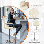 Yaheetech Bart Stools Set of 4, PU Leather Adjustable Barstools with Armrest, Counter Height Stool Chairs with Thickened Seat Cushion for Kitchen Island, Beige